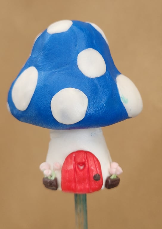 Blue mushroom Fairy home House Plant Pot Ornament - Pot Pal