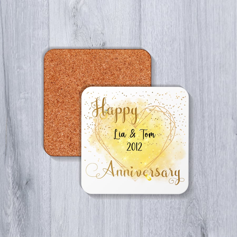 Personalised Happy Anniversary Drinks Coaster