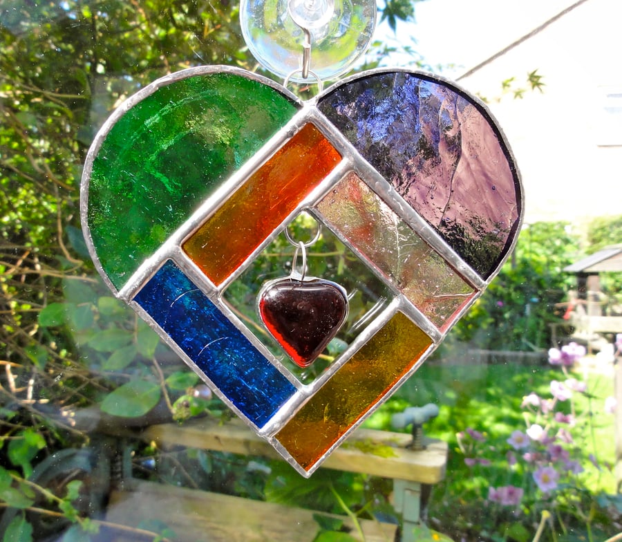 Stained Glass Heart Heart Suncatcher - Multi-coloured
