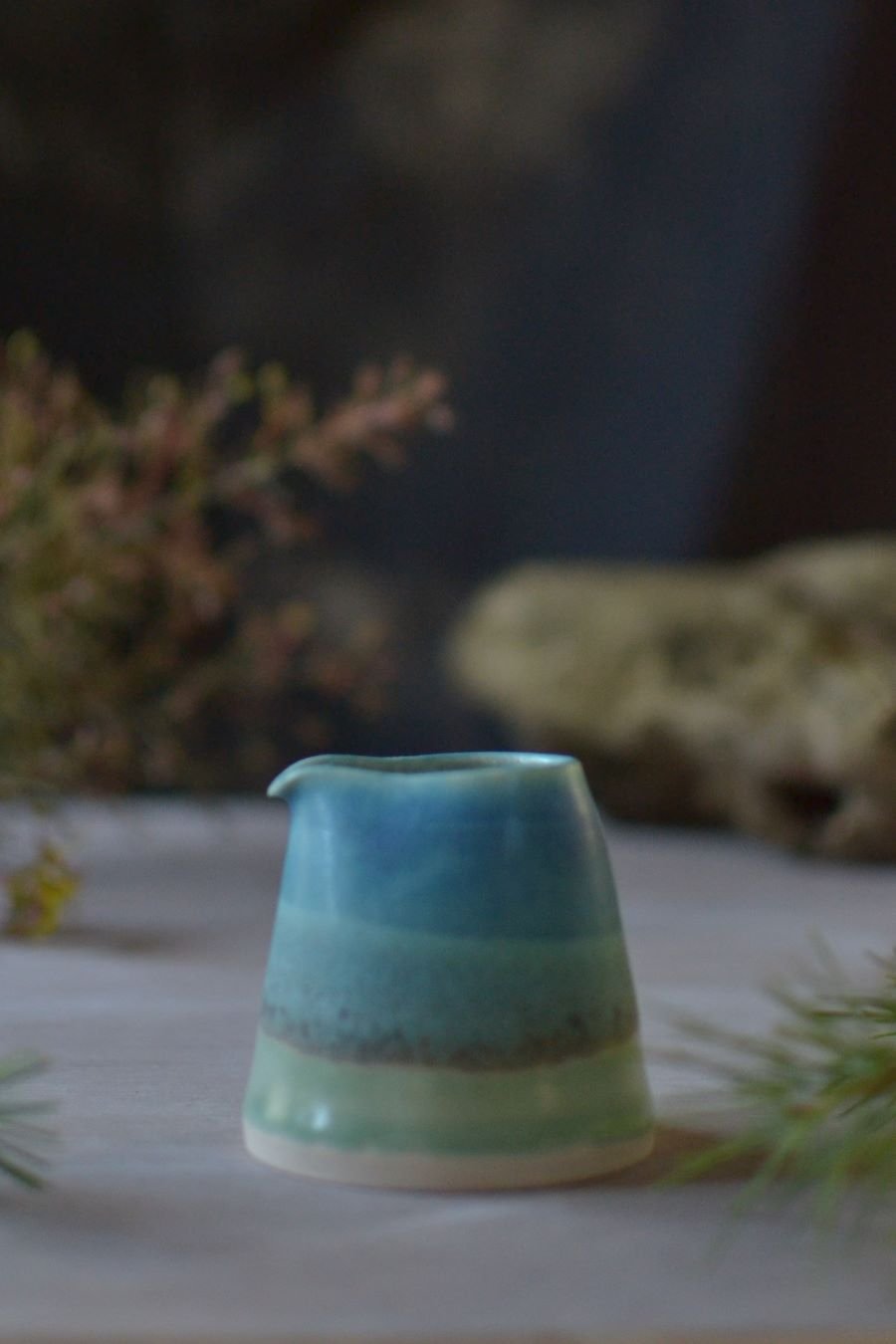 Ceramic handmade pourer jug -  Decorated in blues and turquoise glazes