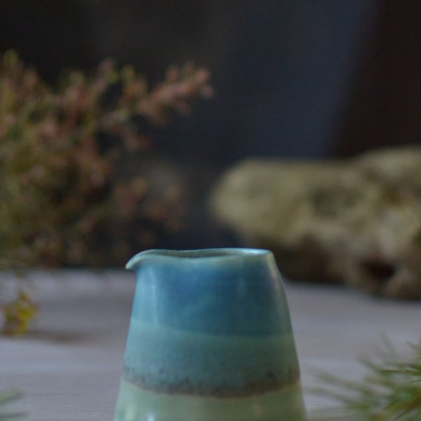 Ceramic handmade pourer jug -  Decorated in blues and turquoise glazes