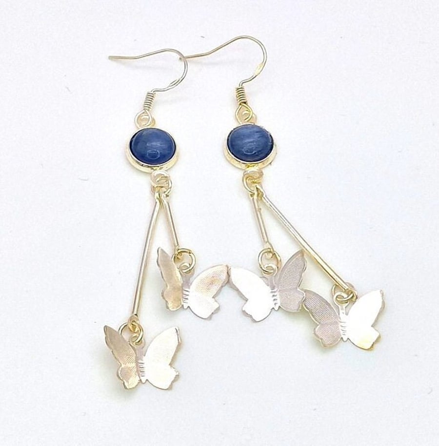 Kyanite Gemstone Long Dangle Earrings- Sterling Silver Hooks
