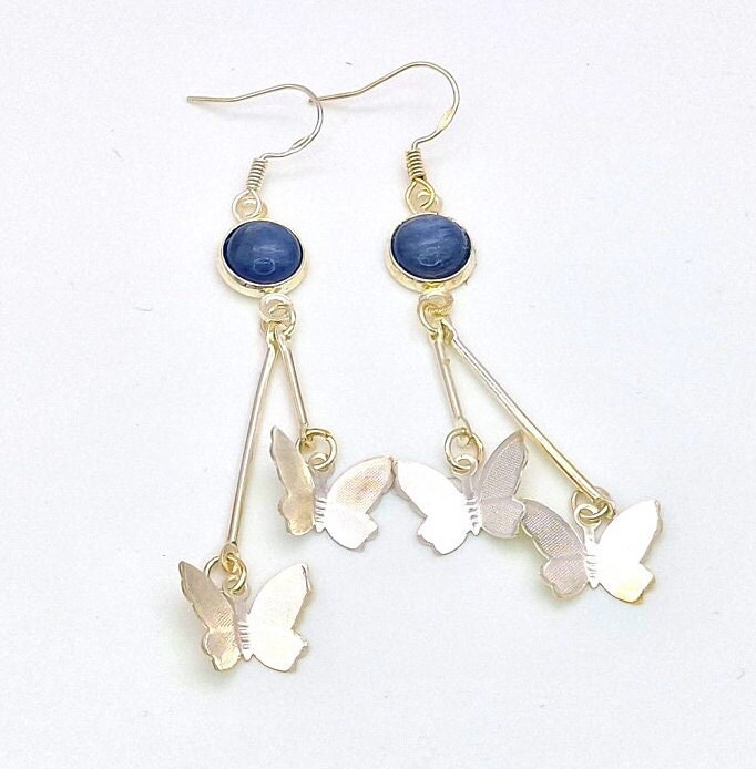 Kyanite Gemstone Long Dangle Earrings- Sterling Silver Hooks