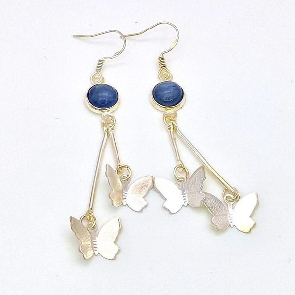 Kyanite Gemstone Long Dangle Earrings- Sterling Silver Hooks