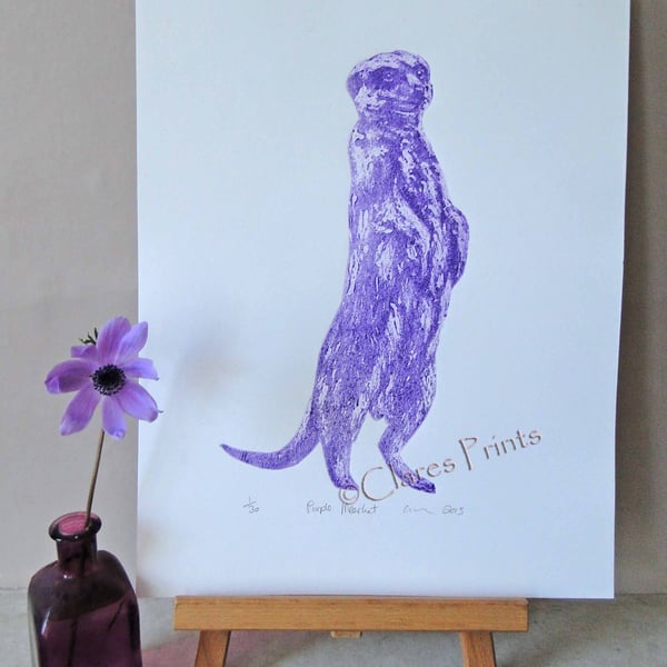 Purple Meerkat Animal Limited Edition Collagraph Print Art