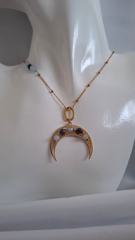 Luna Necklace - Intuition and Emotional Balance - Aquamarine and Sapphire