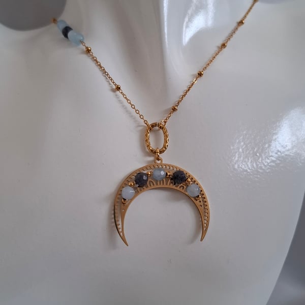 Luna - Necklace , aquamarine and sapphire