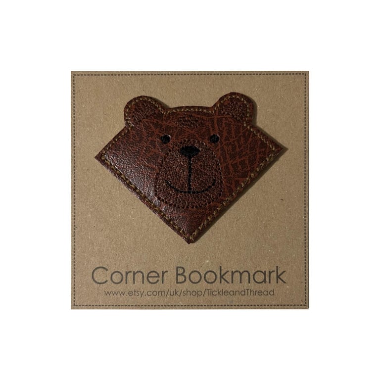 Embroidered Brown Bear Corner Bookmark: Chocolate Vinyl
