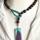 Lariat Style Botanical Pendant with Lapis Lazuli and Red Jade