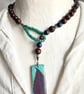 Lariat Style Botanical Pendant with Lapis Lazuli and Red Jade