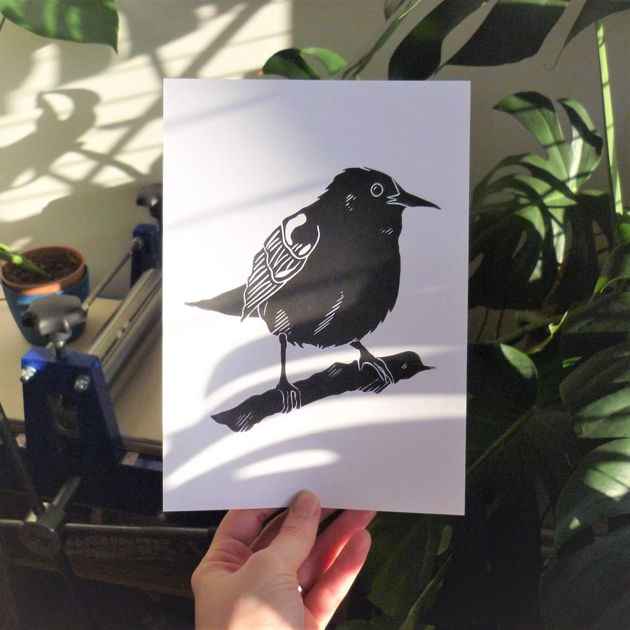 Black Bird Lino Print - Original A5 Lino Print