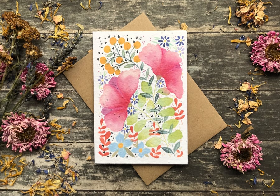 Plantable Seed Paper Birthday Card, Floral Note Cards, Floral Greeting cards