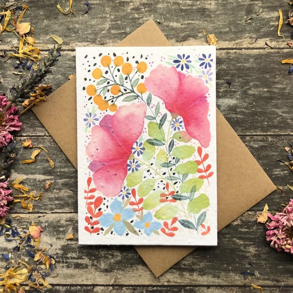 Plantable Seed Paper Birthday Card, Floral Note Cards, Floral Greeting cards