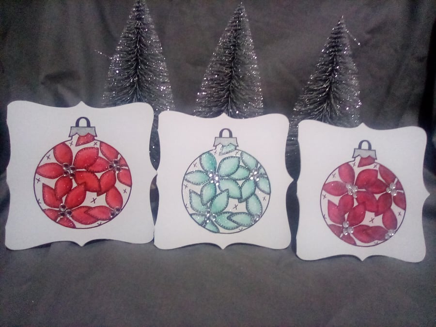 Pack of 3 handmade Christmas ornament cards