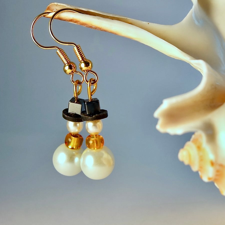 Christmas Snowman Pearl Earrings, Stocking Filler, Secret Santa Gifts For Her