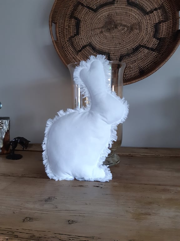 White Ragged Rabbit Pillow