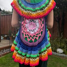 Handmade Crochet Mandala Circular Vest. Bohemian Style. Festival. Size: 8-10