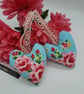 Heart hanger pair in blue floral, cream lace and silver bells - Image 8