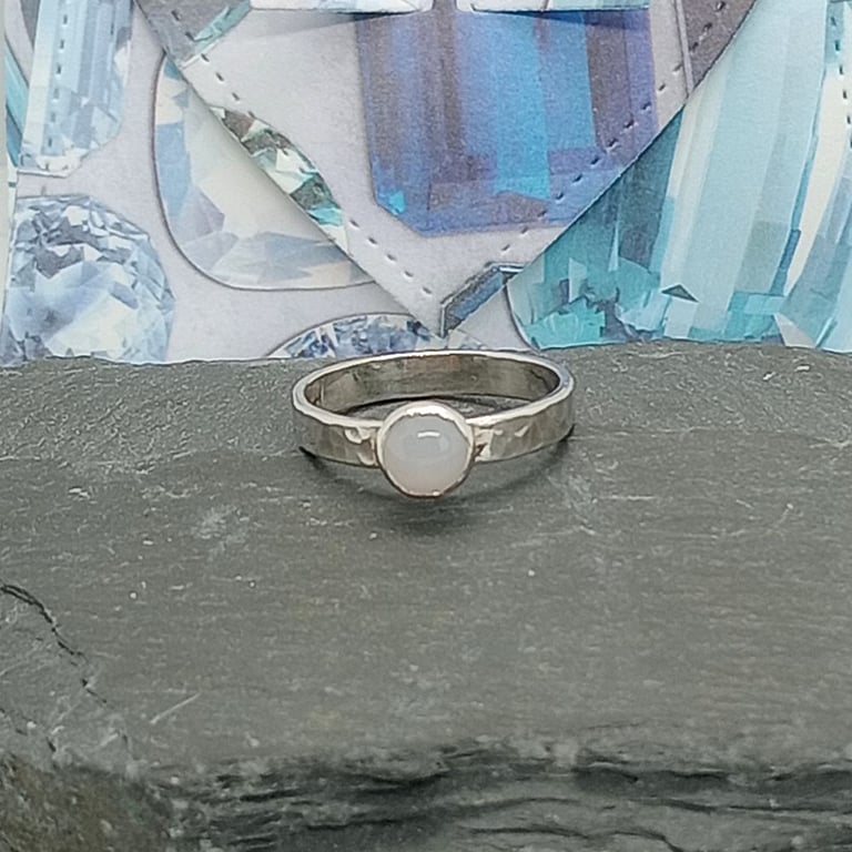 Gemstone Ring Blue Lace Agate Sterling Silver Hallmarked size M gift wrapped