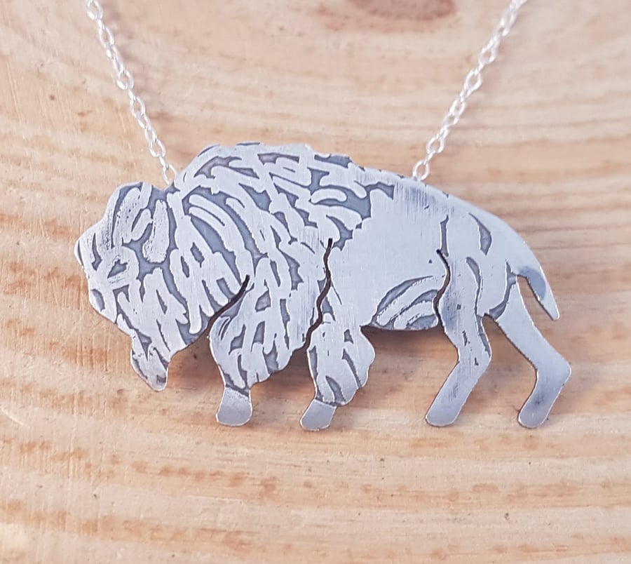 Sterling Silver Etched Buffalo Necklace