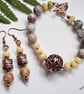 Agate, Yellow Jade & Large Copper Bead Bracelet & Earrings Set - Image 8