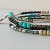Memory Wire Wrap Bracelet Bangle Turquoise Black Cream Mixed Bead   KCJ1683