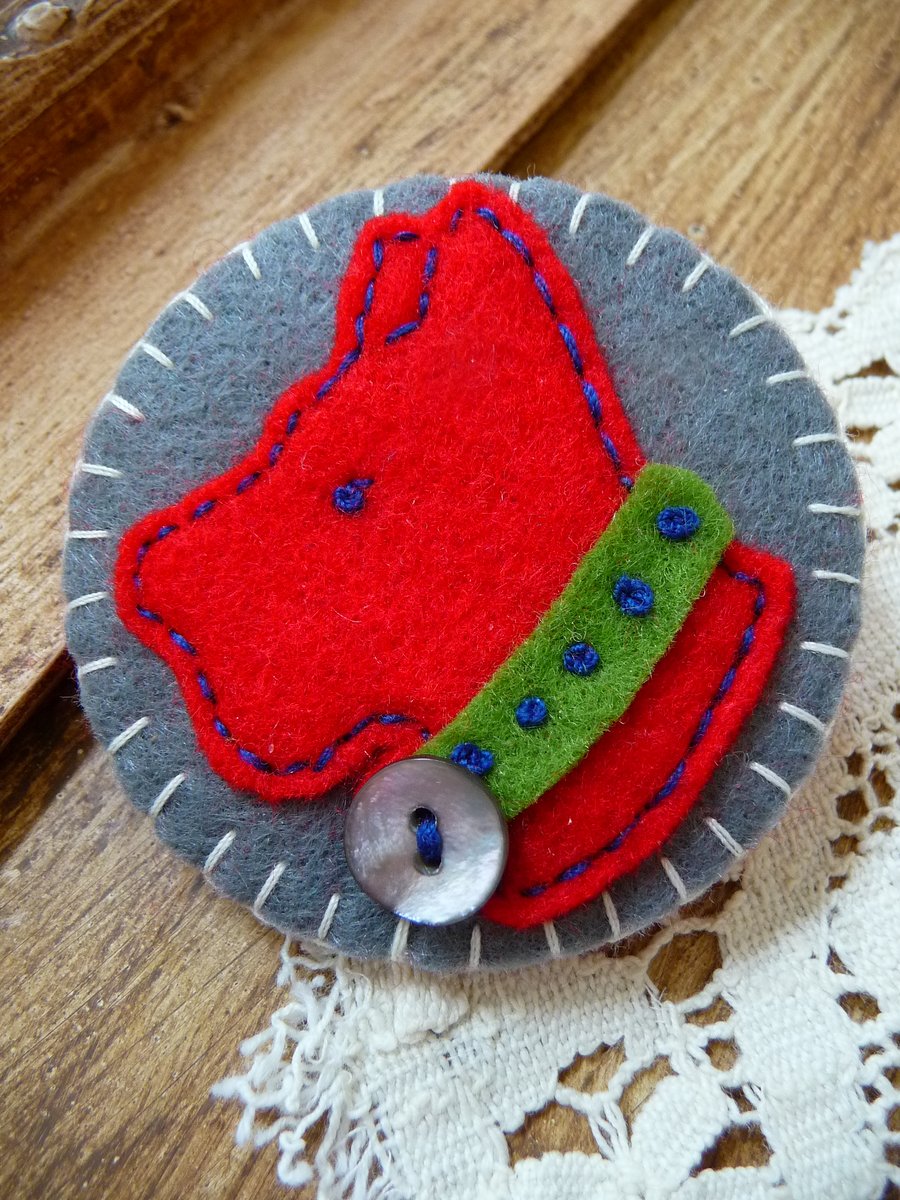 Clip Art Inspired  Scottish Dog Design Handmade Felt Brooch