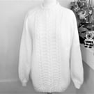 Large Hand knitted Aran White Cable sweater by Bexknitwear