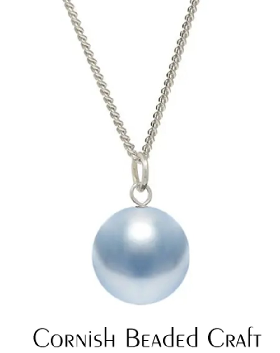 Preciosa Pale Blue Round Pearl Necklace.-Weddings - Something Blue - FREE UK P&P