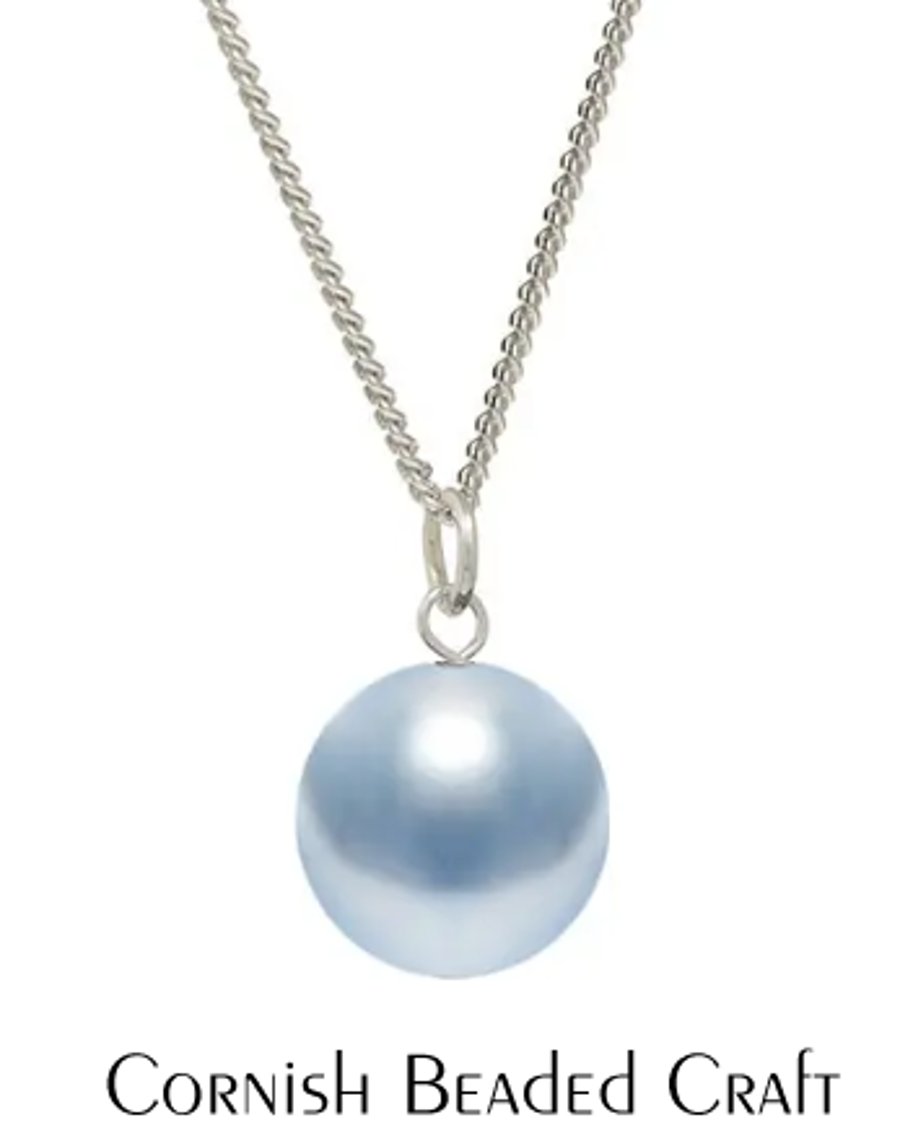SALE - Preciosa Pale Blue Round Pearl Necklace.-Weddings - Something Blue.