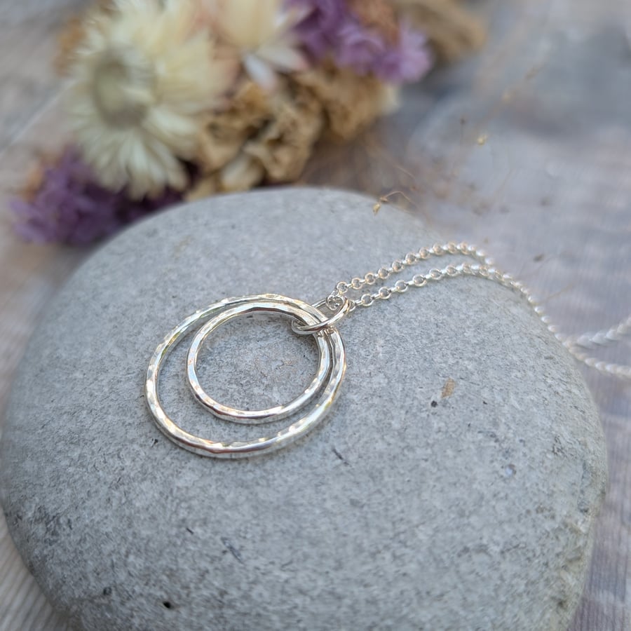 Sterling Silver Hammered Two Circle Necklace - JBJ2014