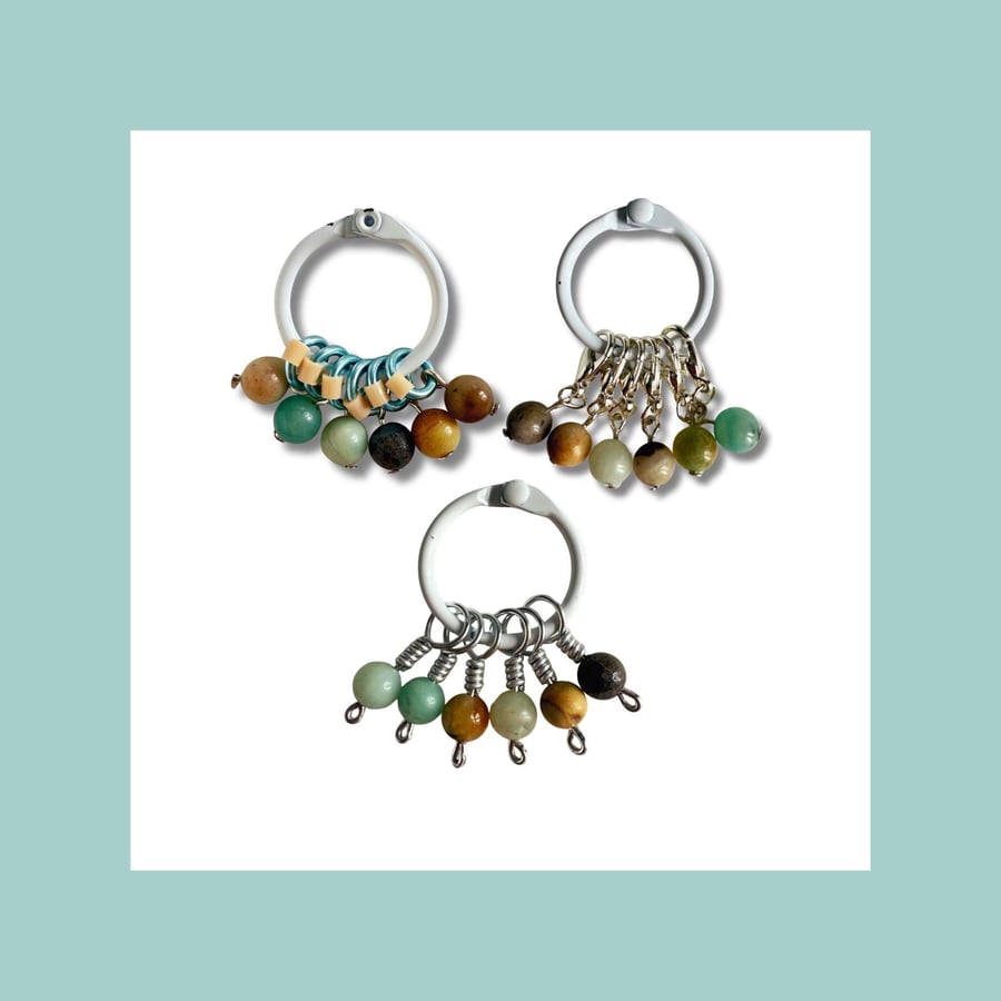 Amazonite gemstone Stitch markers for knitting - Coast