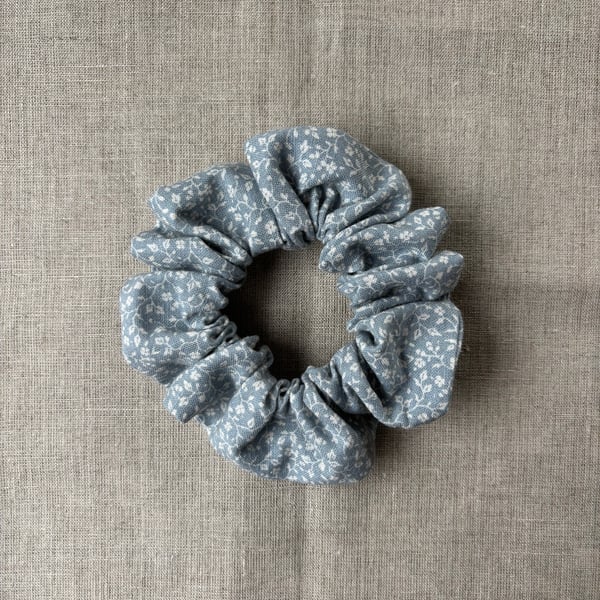 100% cotton light blue floral scrunchie