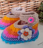 Designer Baby Girl's Multicoloured Flower Hand Knitted Shoes  3-6 months size - Image 1