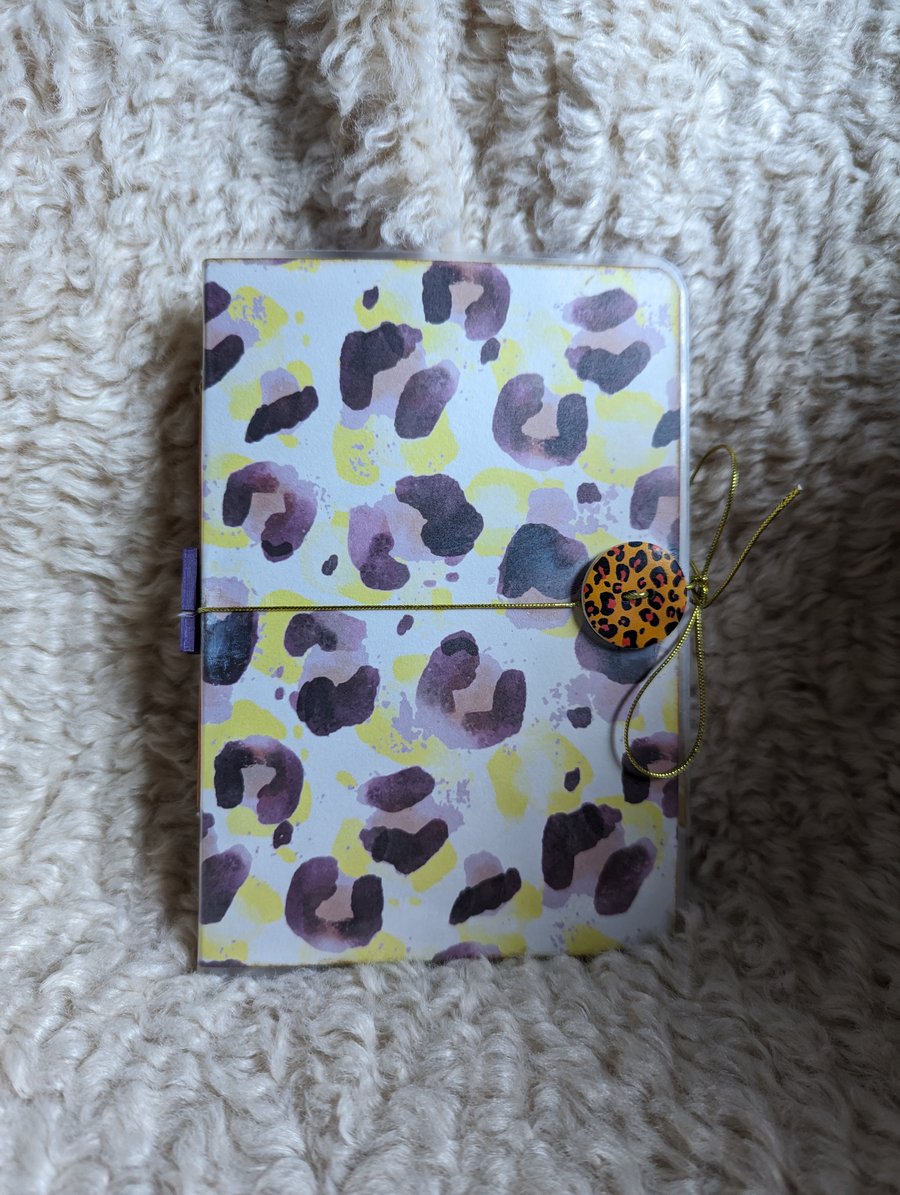 Laminated 5-part journal and stationery pack - purple and yellow animal print