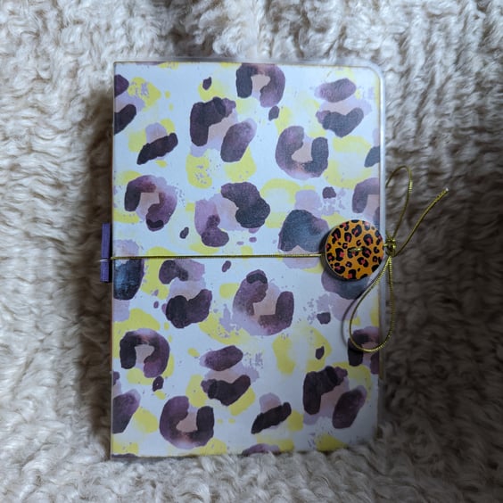 Laminated 5-part journal and stationery pack - purple and yellow animal print