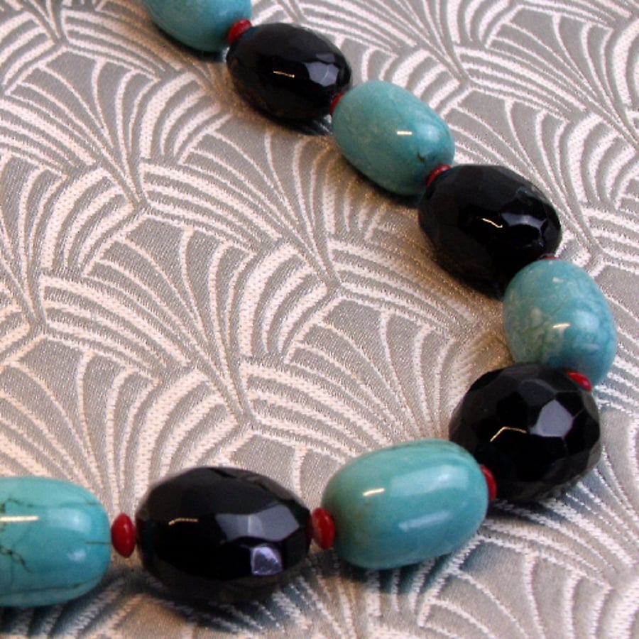 Chunky Turquoise Necklace, Handmade Semi-Precious Stone Necklace CC44