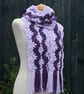 Crochet Stripey Scarf in Lilac and Purple Tweed - Image 3