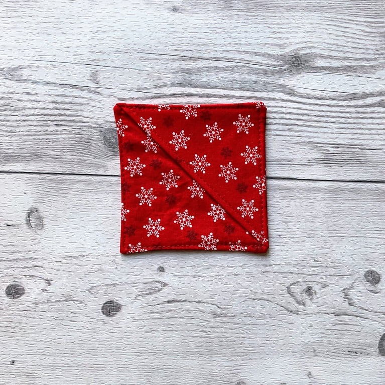 Snowflakes red cotton fabric corner bookmark. Book lovers gift. 