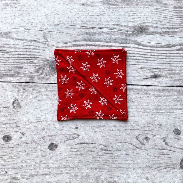 Snowflakes red cotton fabric corner bookmark. Book lovers gift. 