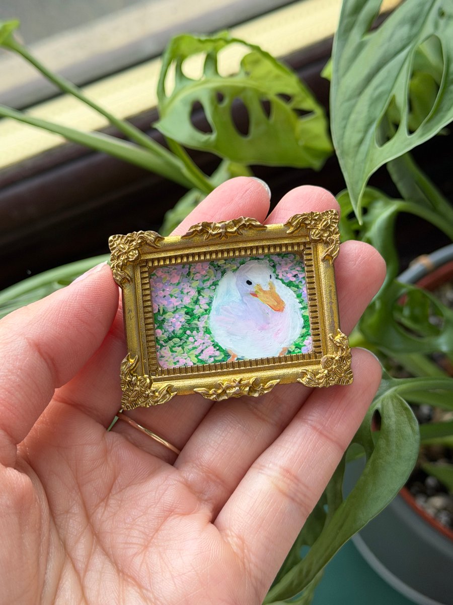Duck acrylic painting in gold frame fridge magnet