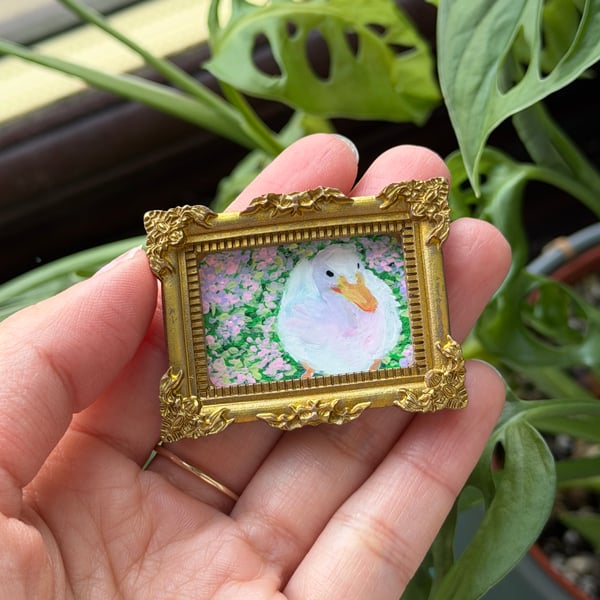 Duck acrylic painting in gold frame fridge magnet