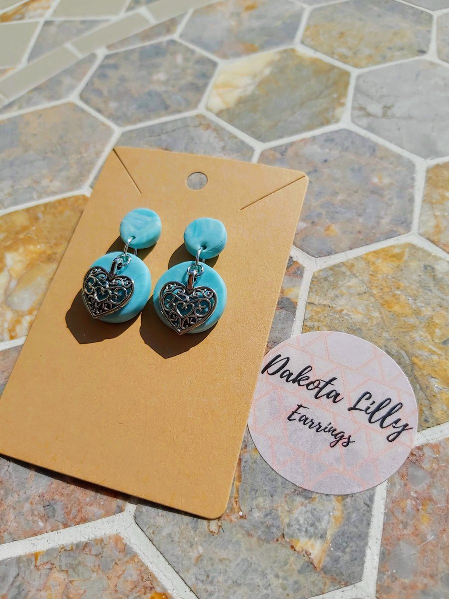 Light Blue polymer clay stud earrings with drop