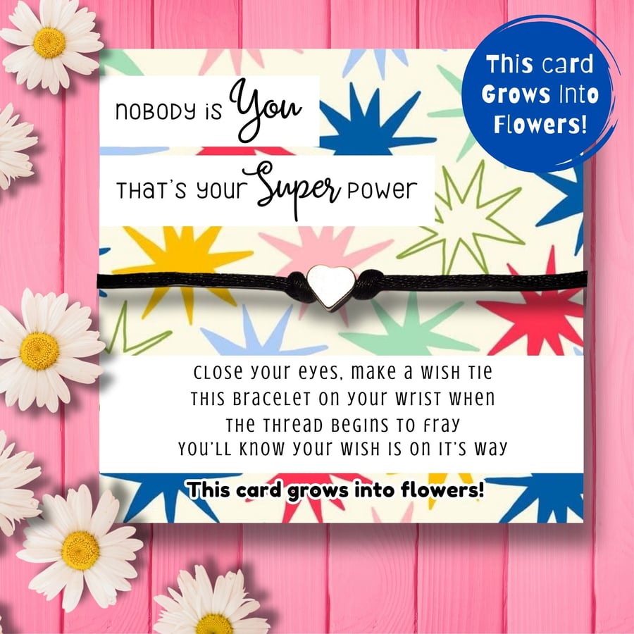 Wish String Bracelet With Plantable Packing Card, Positivity Gift, Handmade