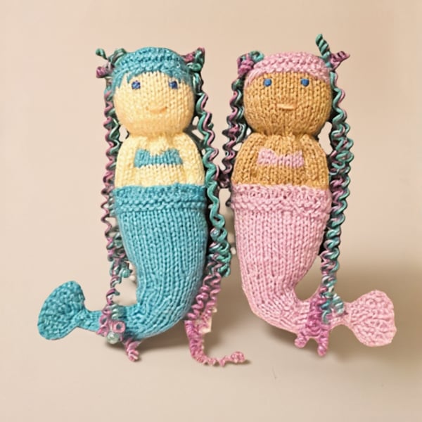 Handmade knitted pair of pocket dolls - mermaids