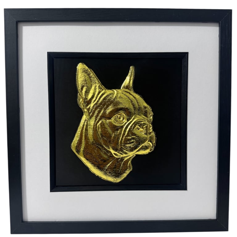 Boston Terrier Framed Wall Art, Gold or Silver Leaf Dog Gift