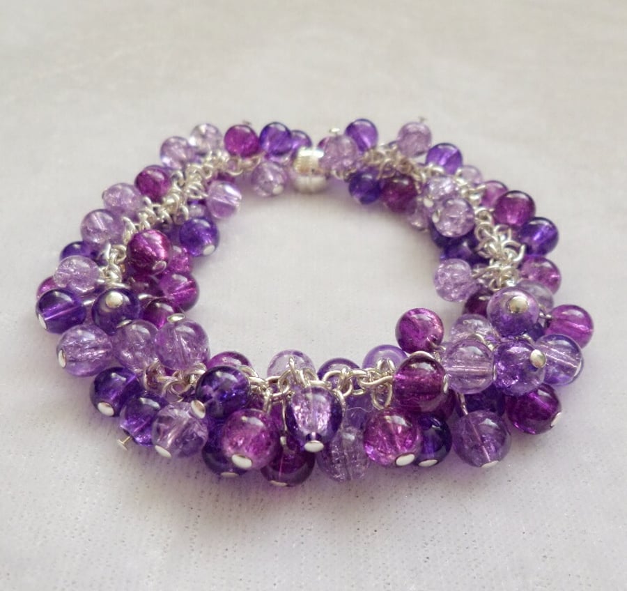 Purple Silver Plated Cluster Bracelet