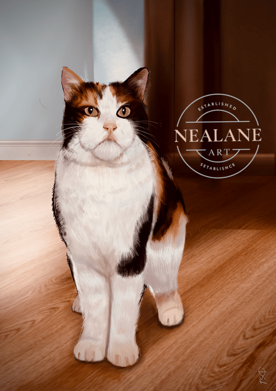 Cat indoor realistic art print signed by the artist 