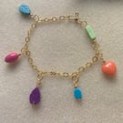 Beautiful gold agate bracelet.  Coloured agate charms.  Unique gift.  