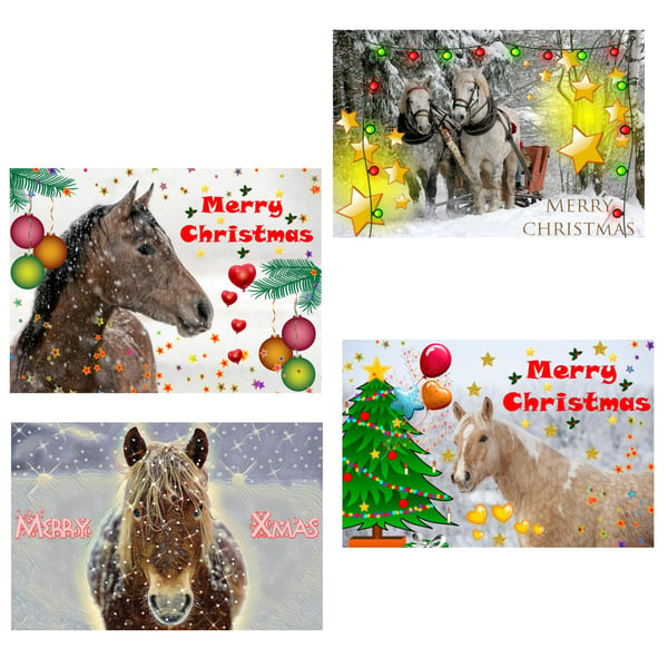 Pack 4 Christmas Cards A6 Horses 
